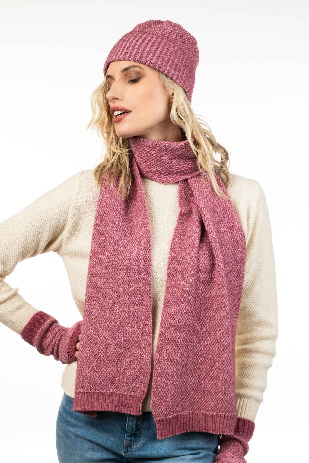 Moss Stitch Plated Possum Merino Scarf