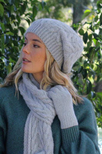 Cable Alpaca Wool Beanie-Dove2 Main image