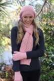 Cable Alpaca Wool Beanie-Rose