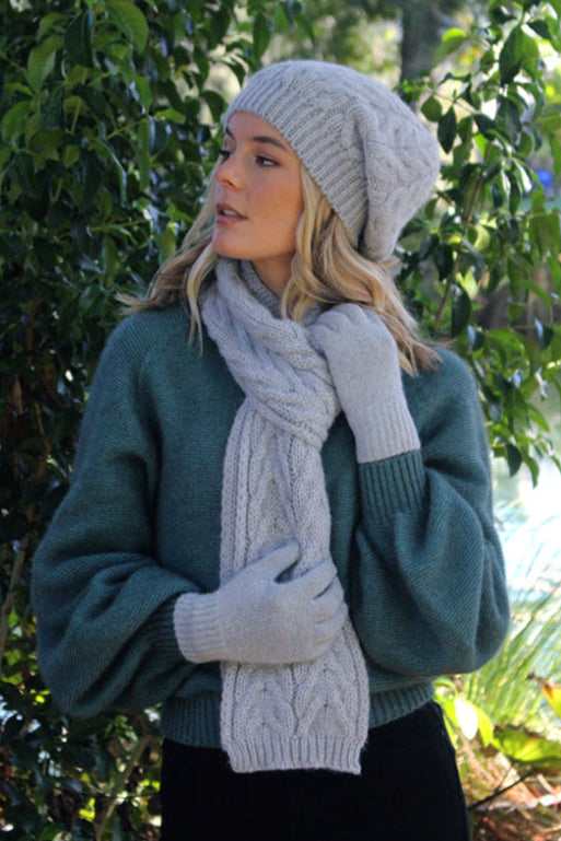 Cable Alpaca Wool Scarf-Dove2 Main image