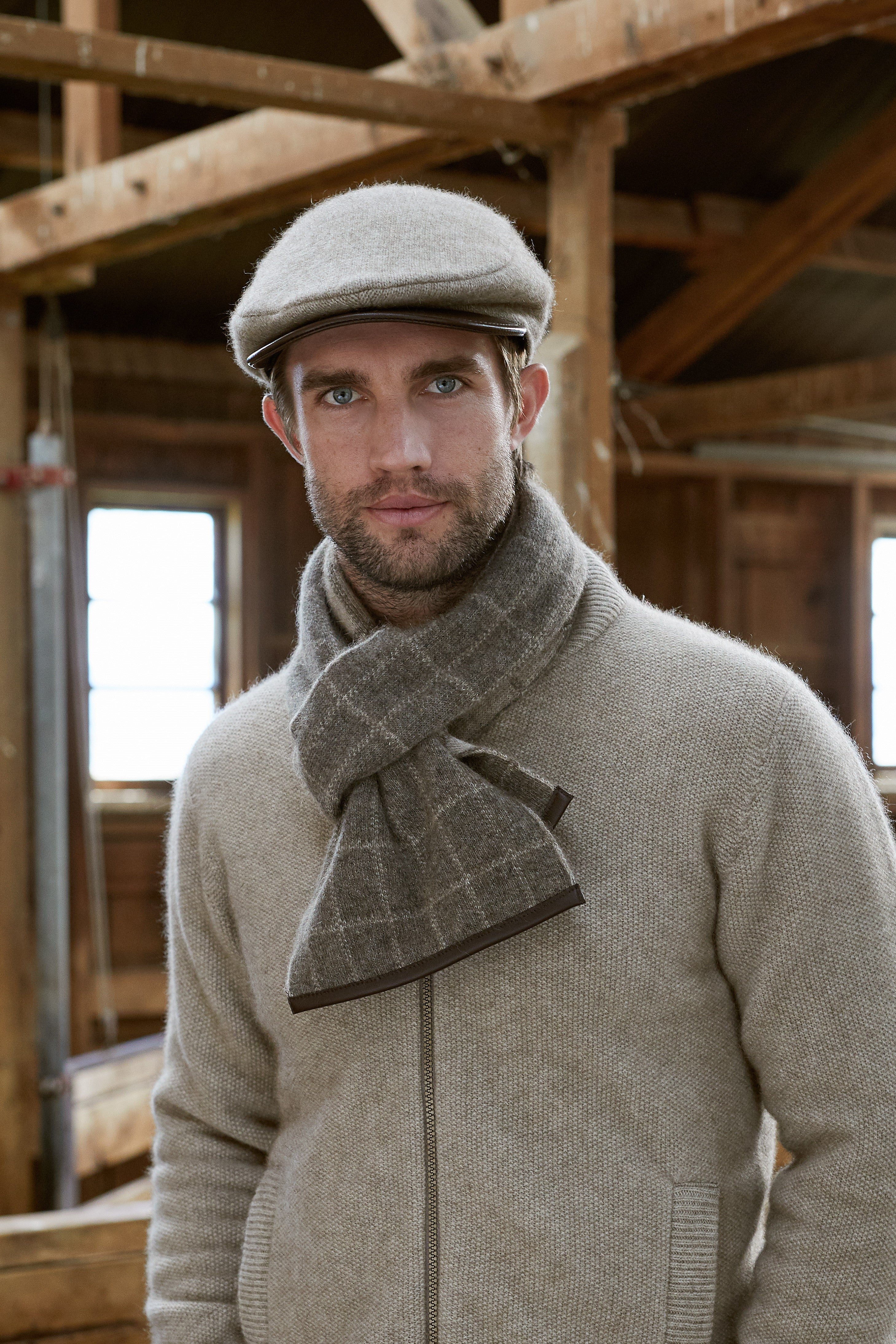 Check Possum Merino Scarf with Lambskin Trim Secondary image