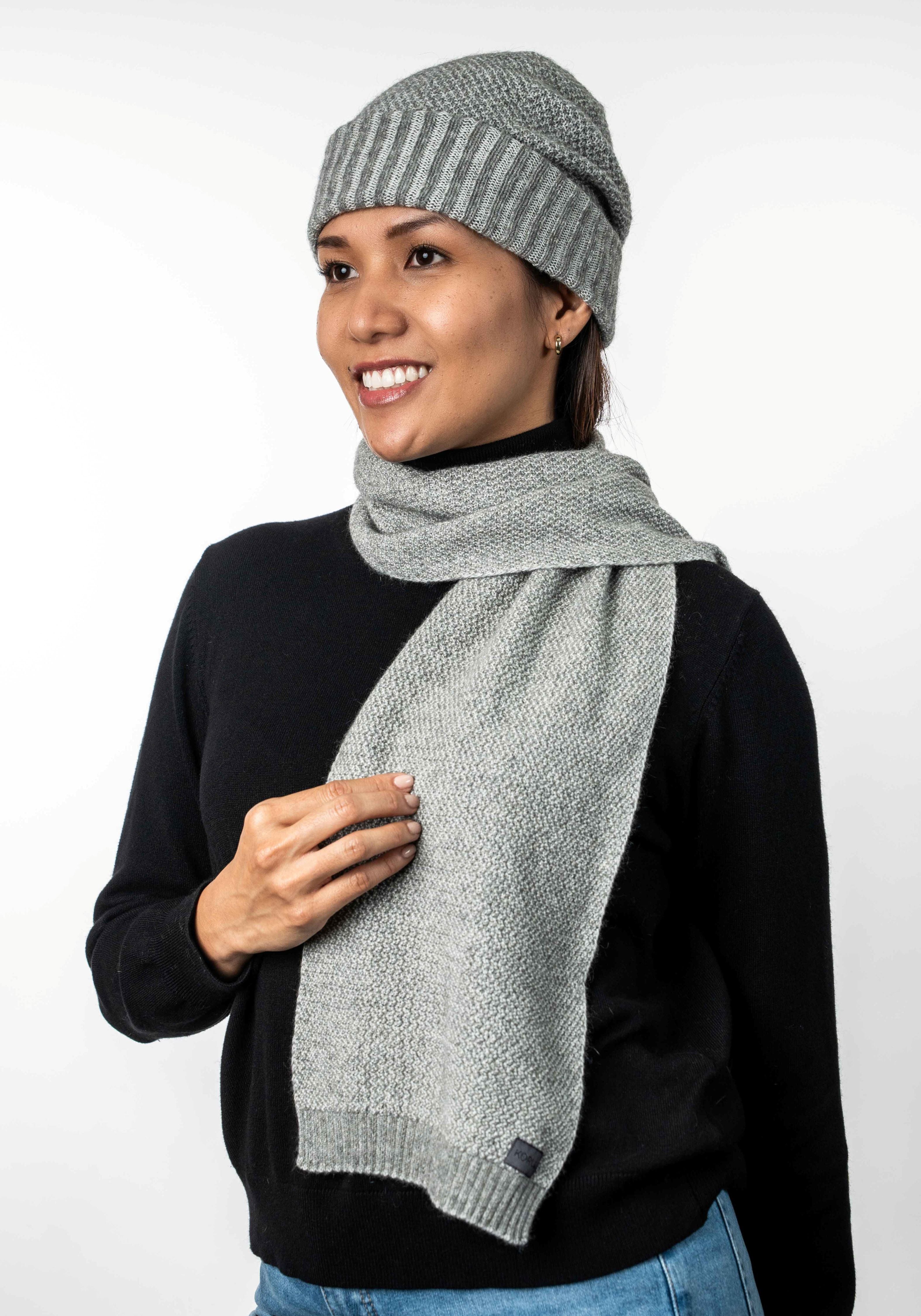 Moss Stitch Plated Possum Merino Beanie Secondary image
