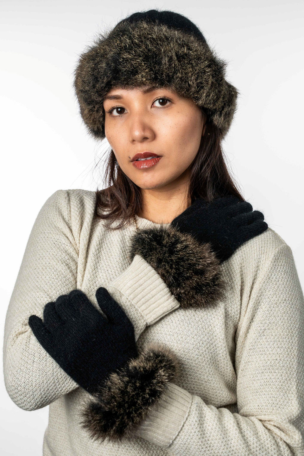 Fur Trim Possum Merino Beanie