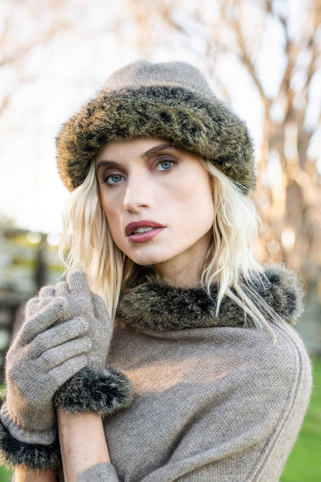 Fur Trim Possum Merino Beanie