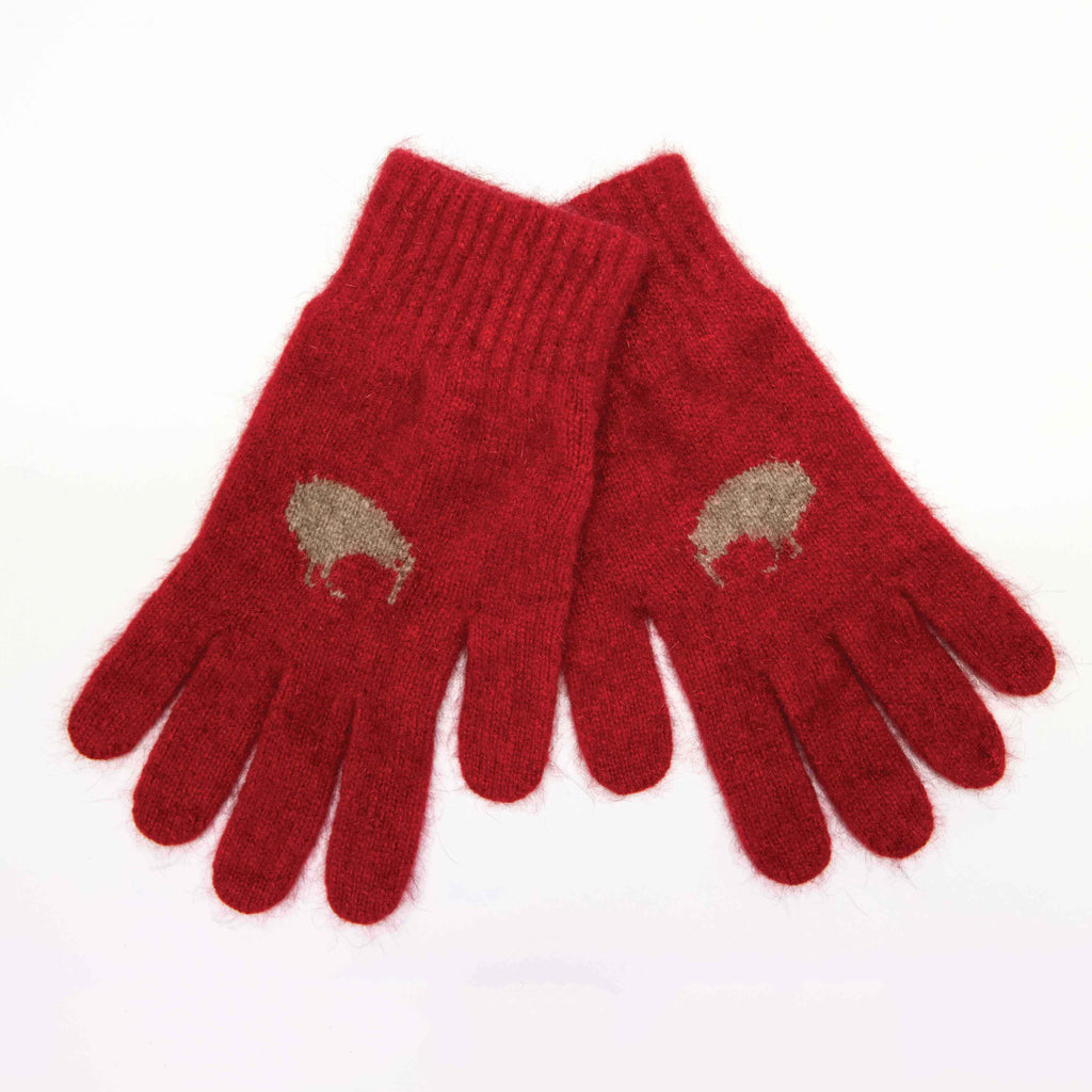 Kiwi Motif Possum Merino Gloves