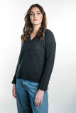 Possum Merino V-Neck Ribbed Jumper - Koru Knitwear