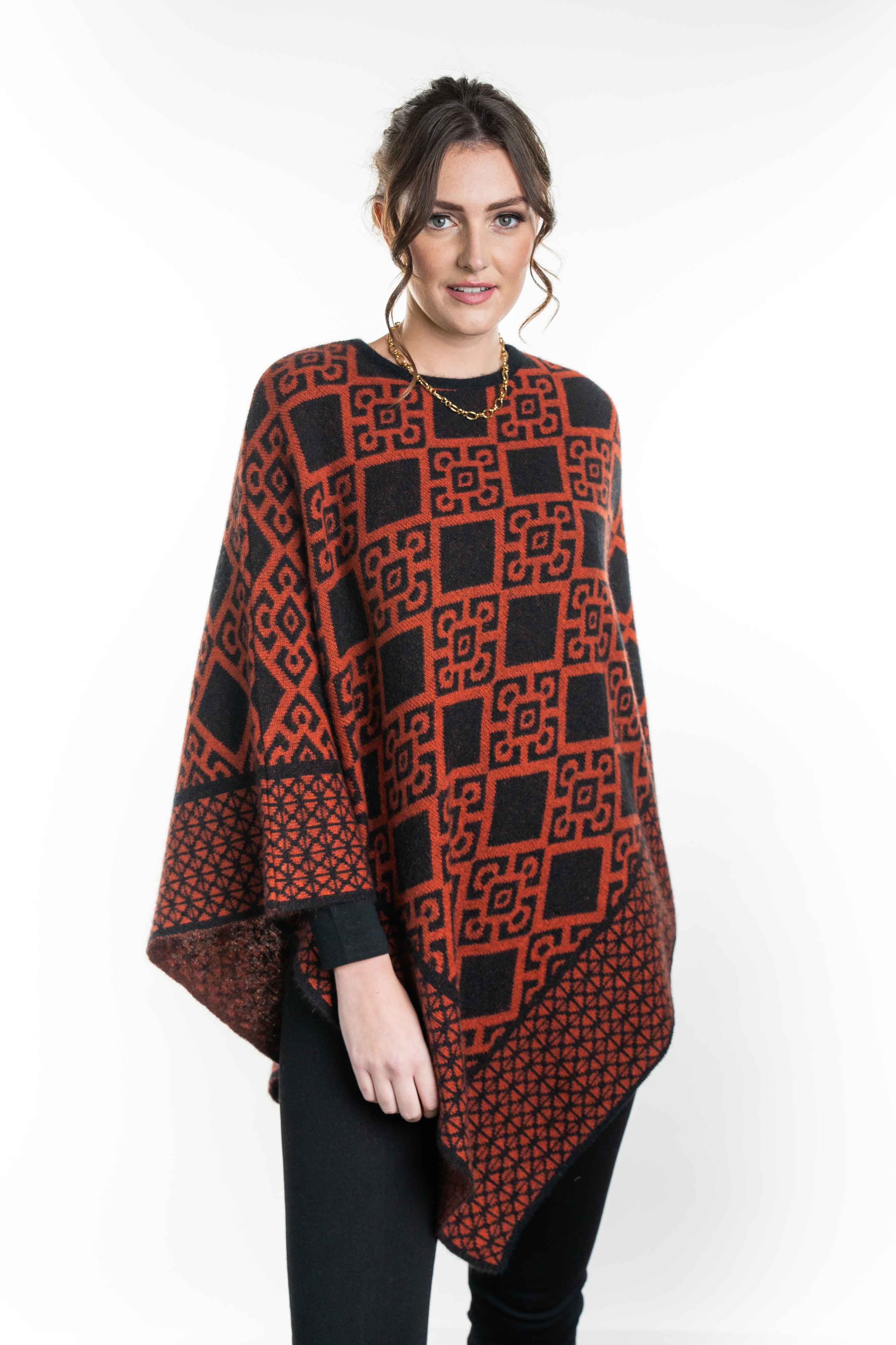 Diamond Pattern Possum Merino Poncho