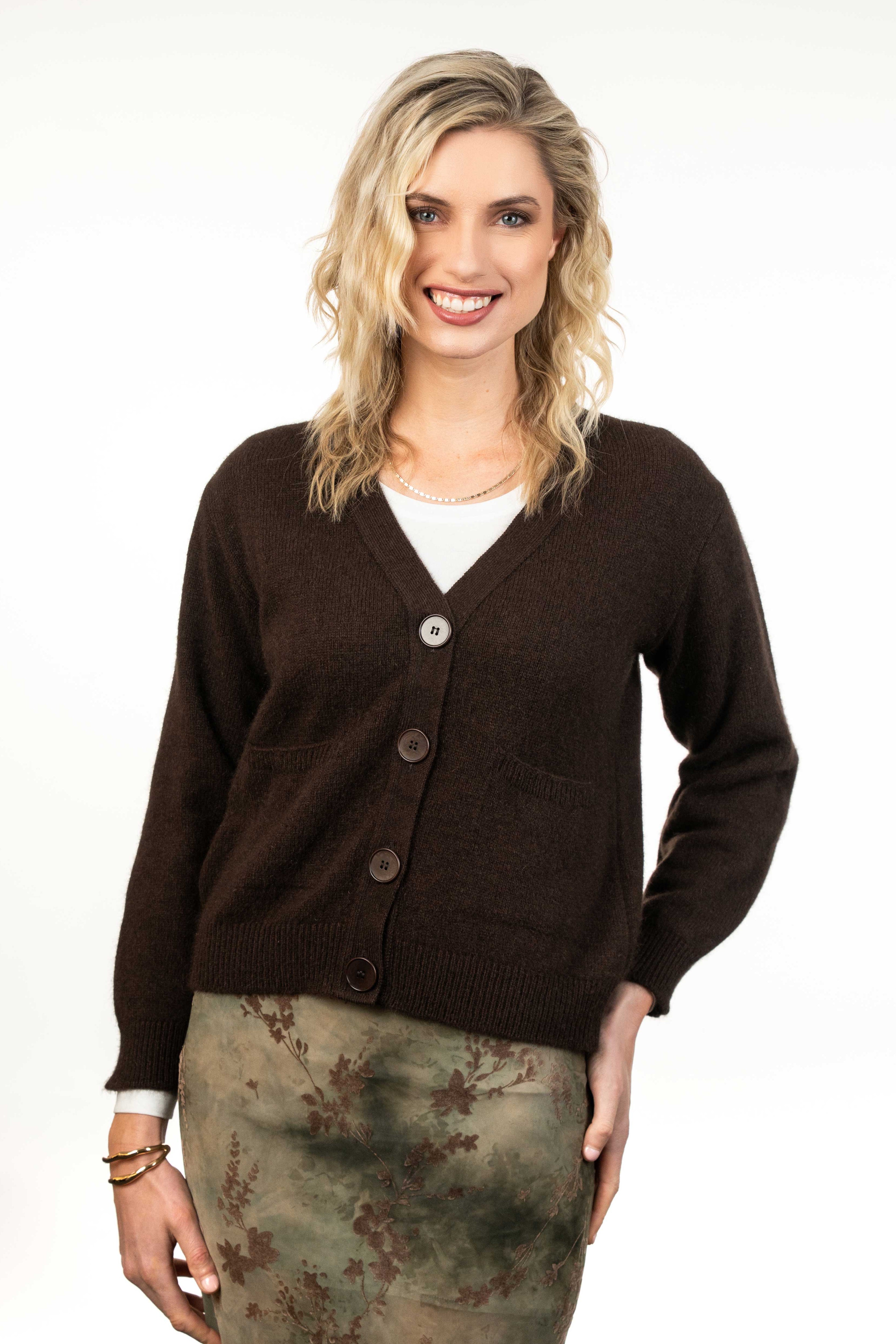 Classic V Neck Possum Merino Cardigan
