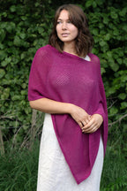 Mesh Merino & Cotton Poncho - Cerise Front