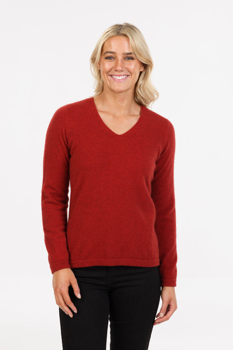V Neck Plain Possum Merino Sweater