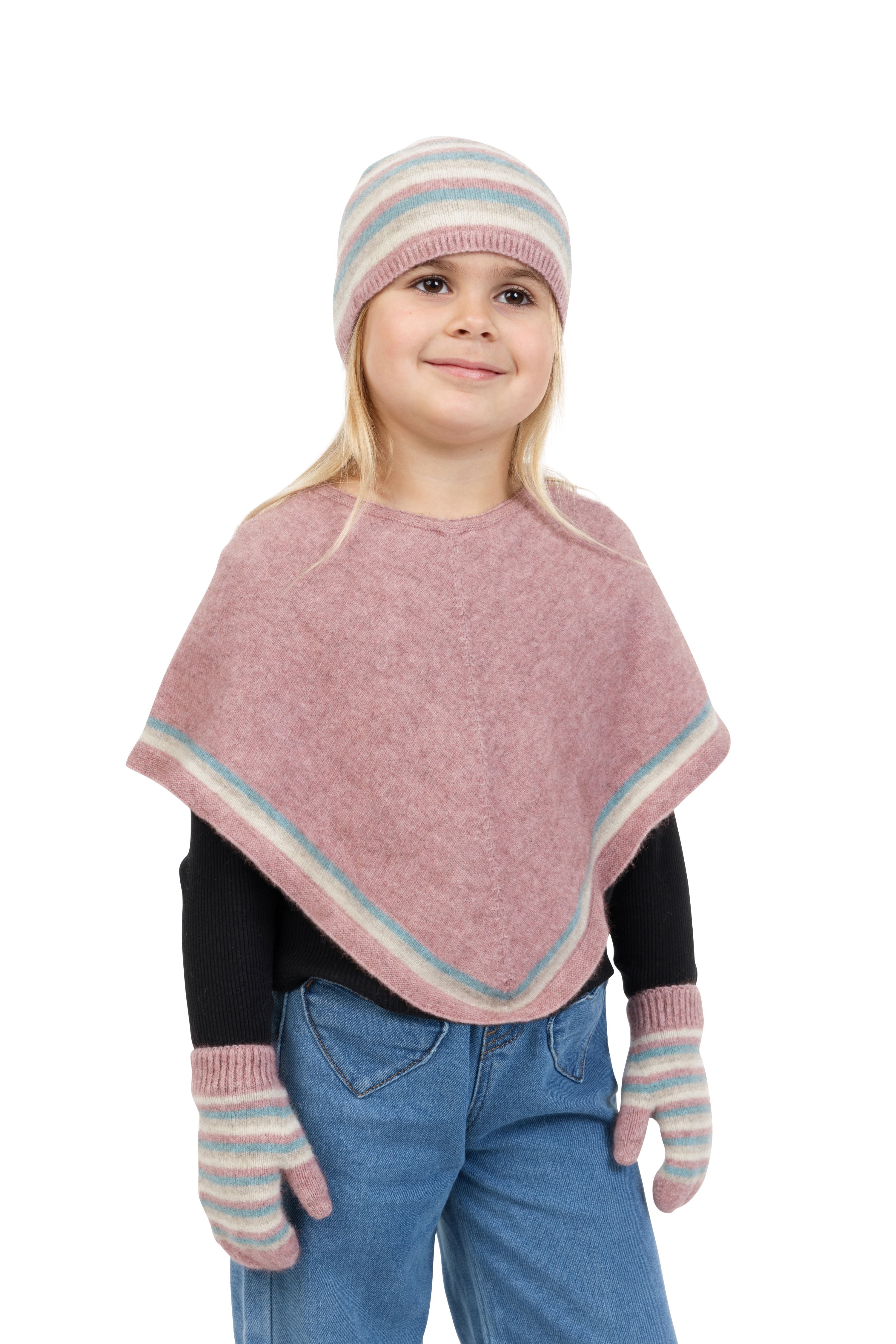 Kids Possum Merino Striped Poncho Main image