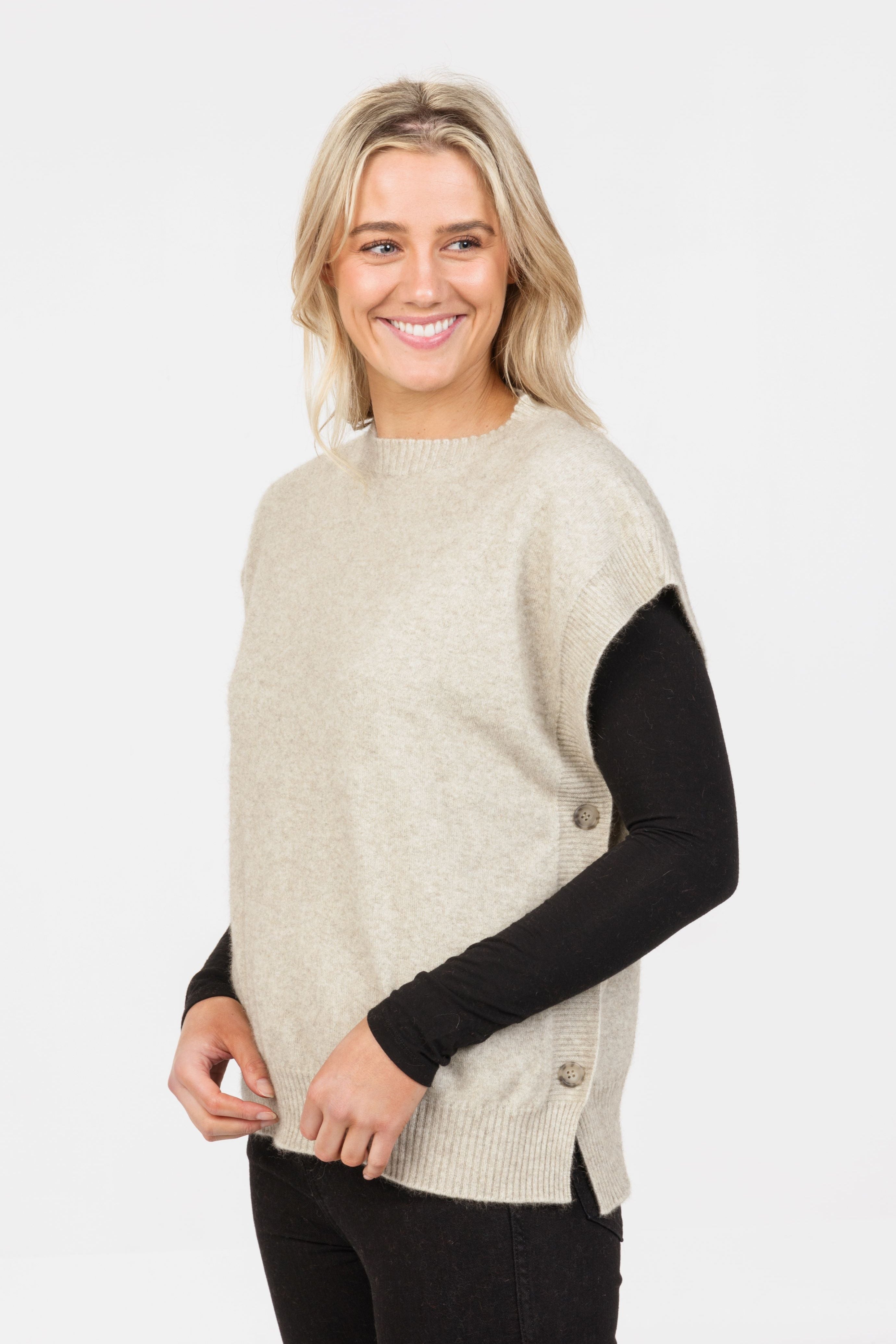 Side Button Possum Merino Vest Main image