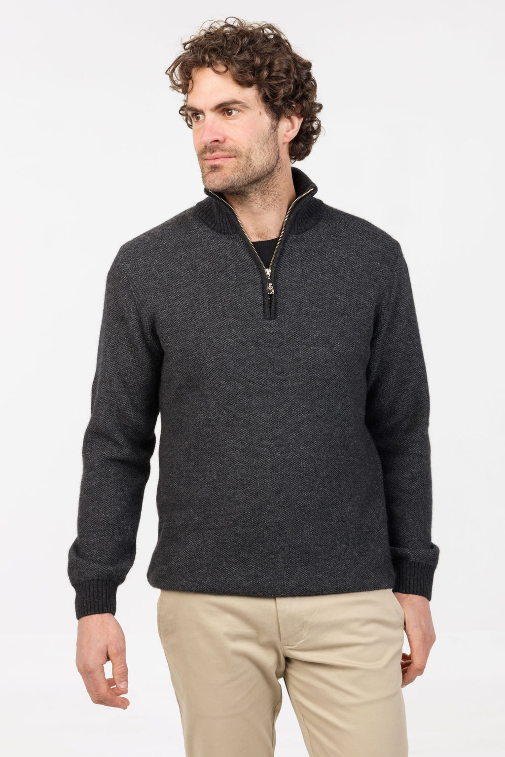Textured Possum Merino Half Zip Sweater