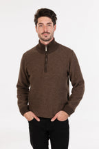 Textured Possum Merino Half Zip Sweater