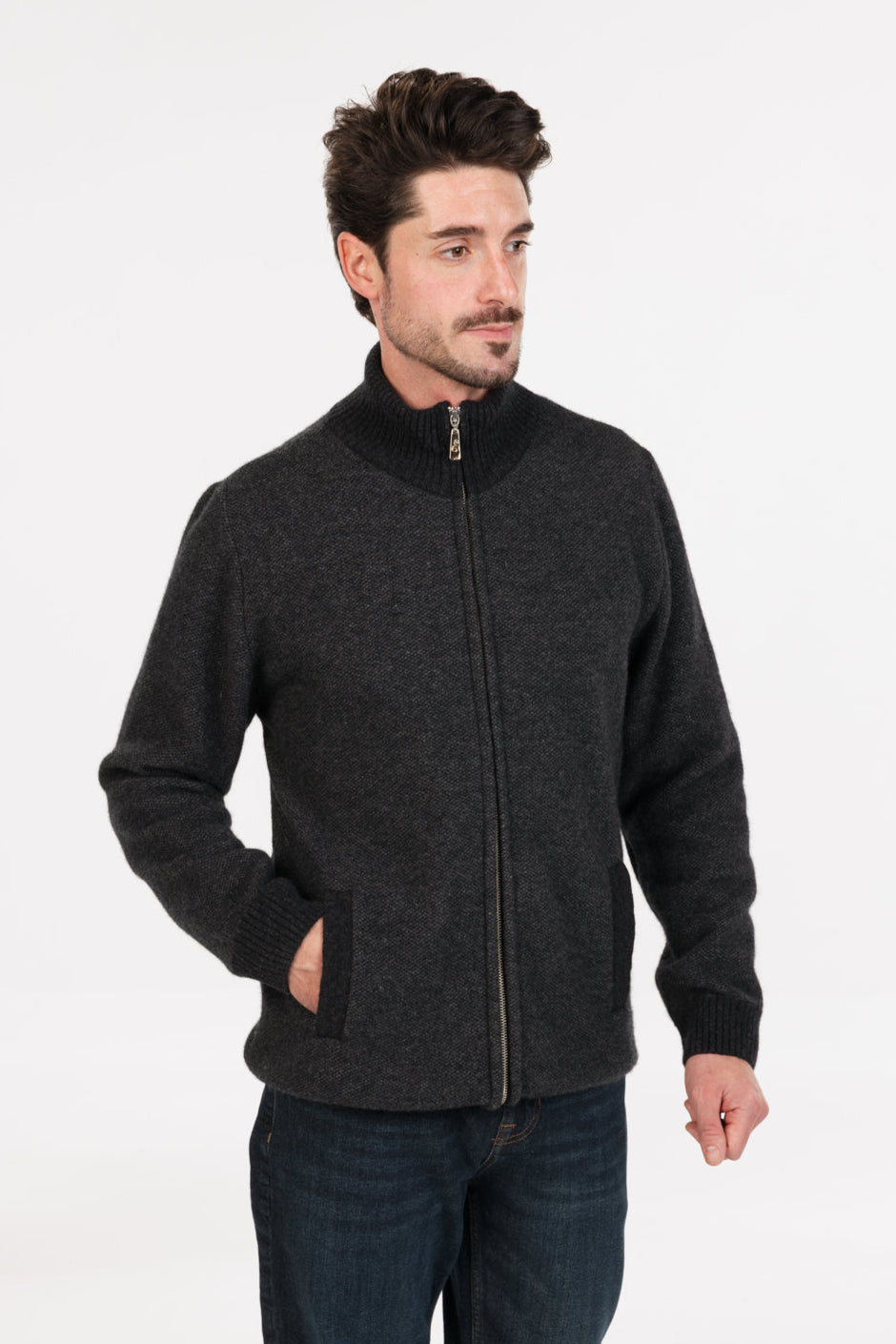 Textured Full Zip Possum Merino Jacket Main image
