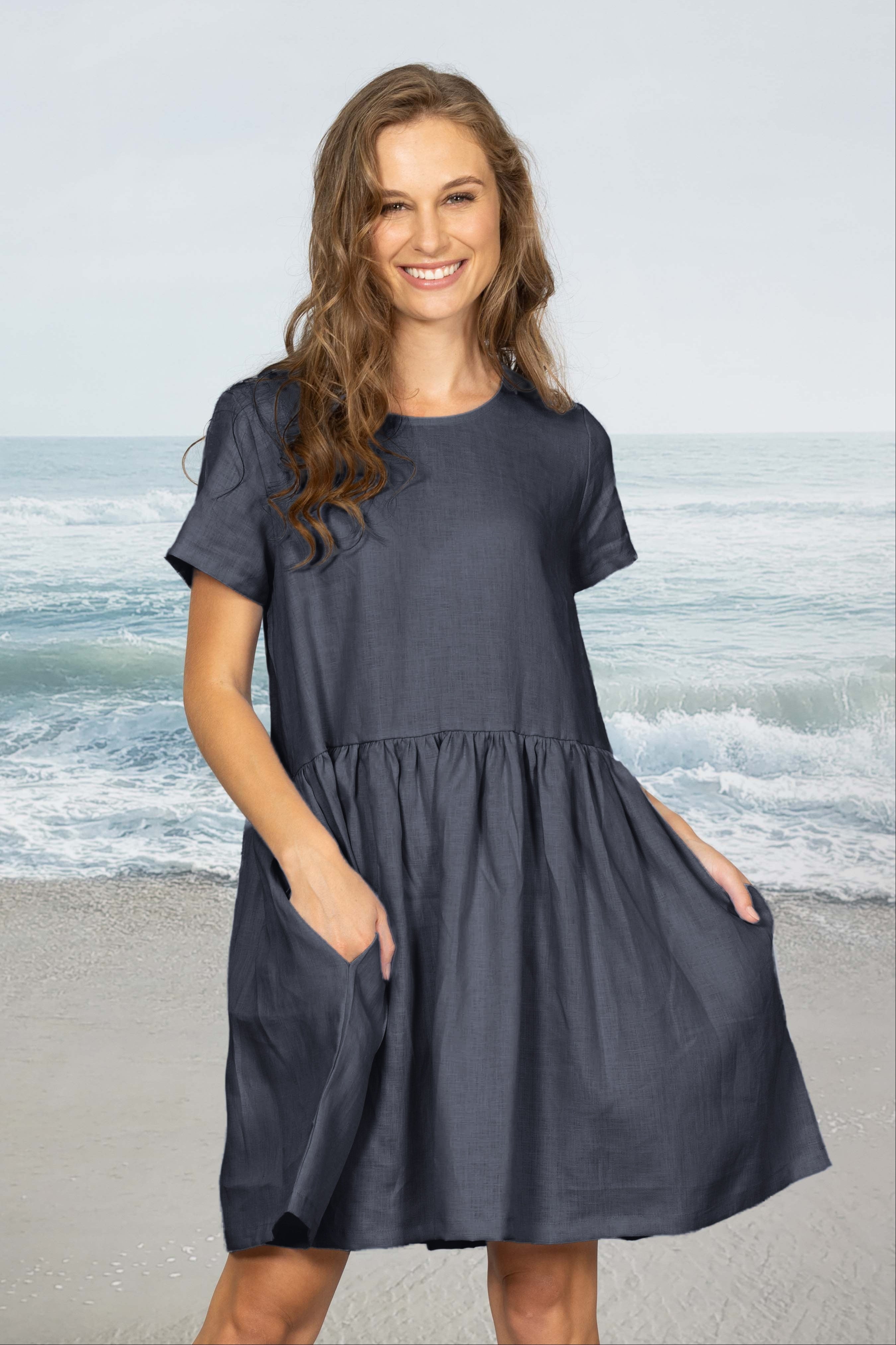 Linen Summer Weight Gathered Dress