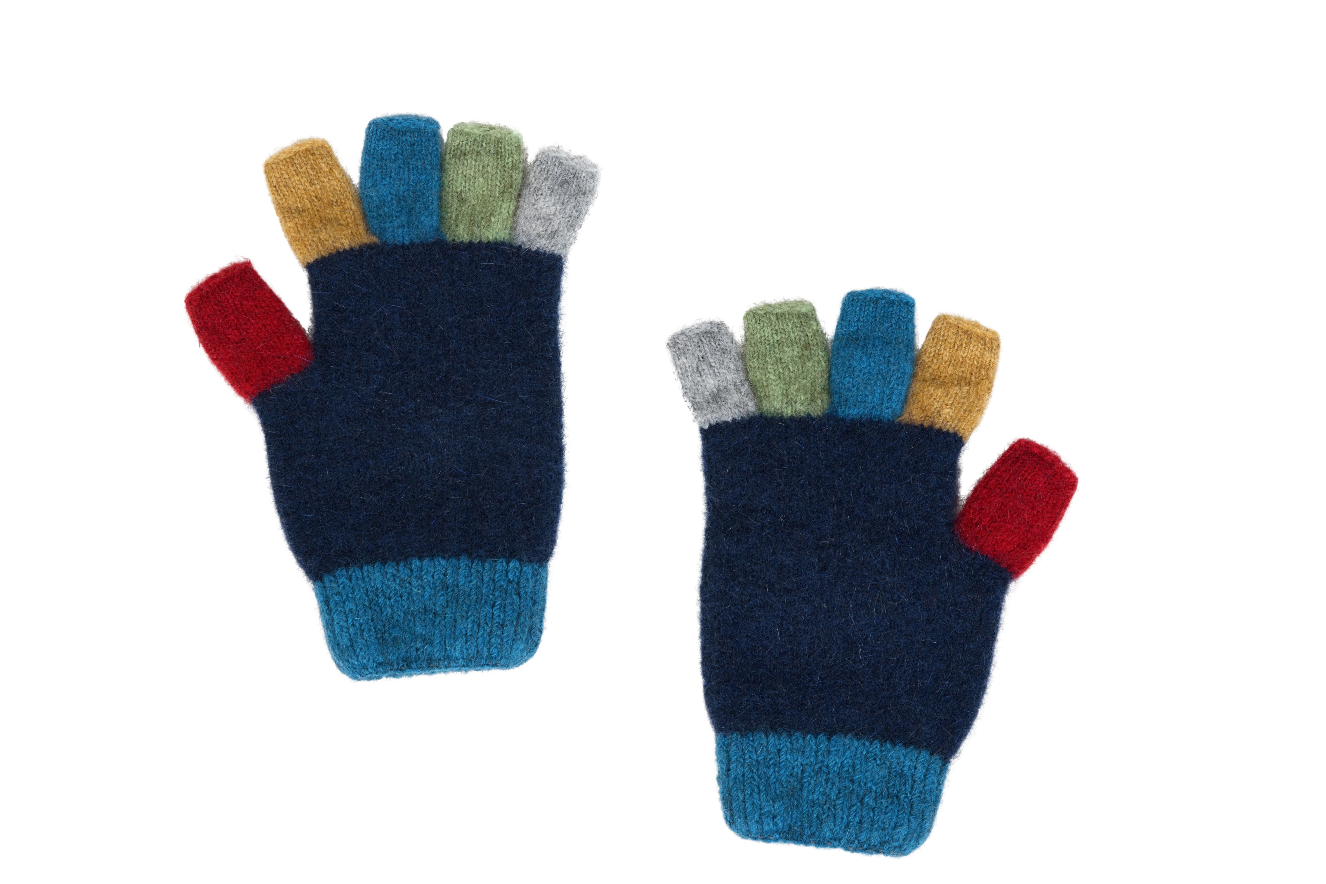 Child's Multi-colour Possum Merino Fingerless Gloves Main image