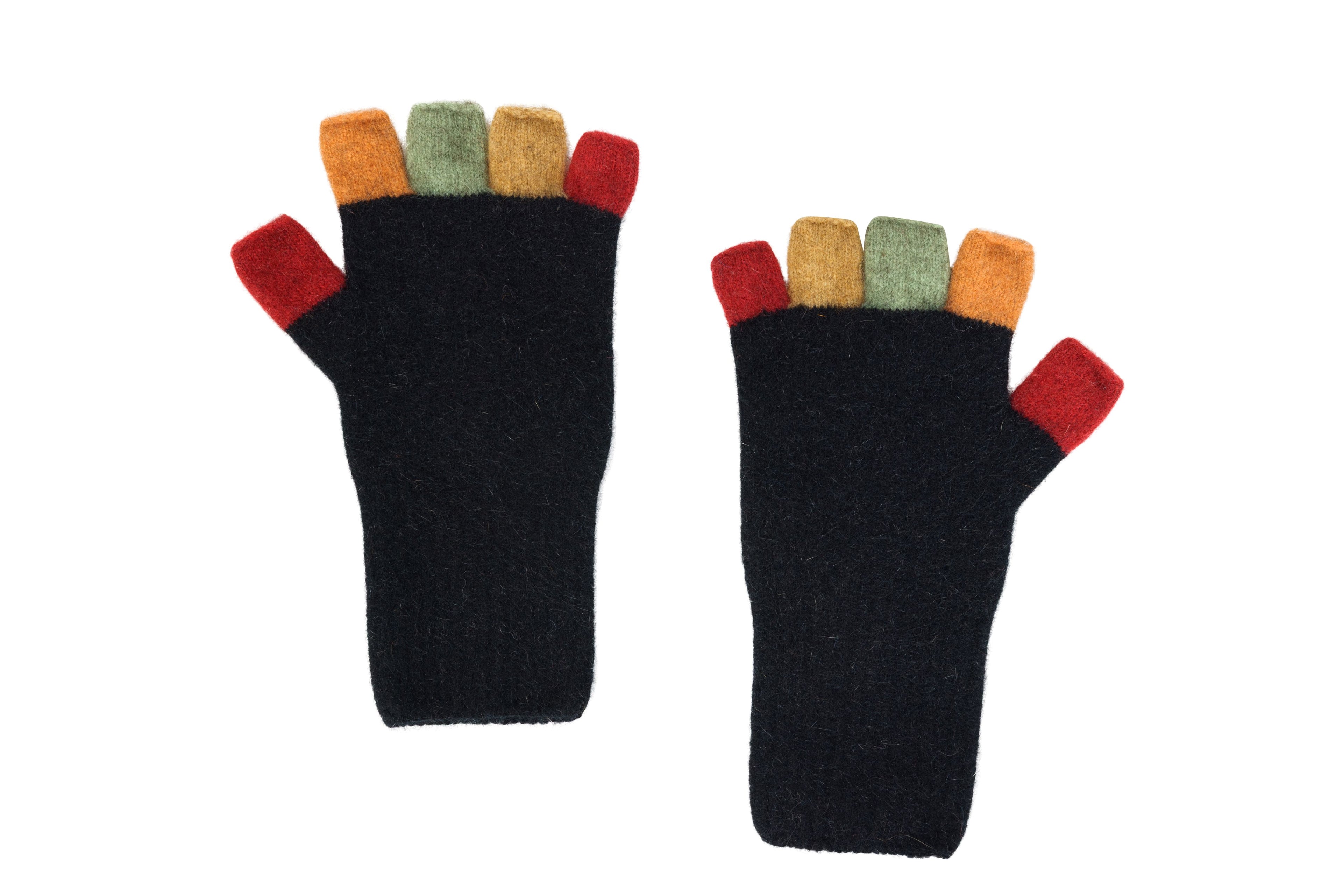 Multi-colour Possum Merino Fingerless Gloves