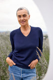 Merino Wool Long Sleeve Classic High V-Neck - Royal Merino