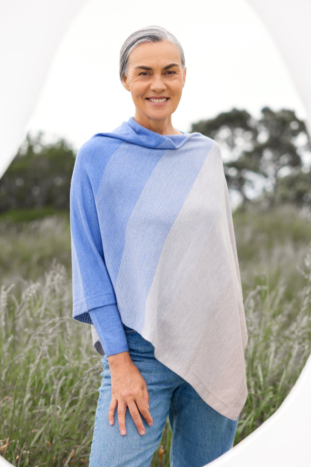 Graduated Stripe Merino Wool Poncho