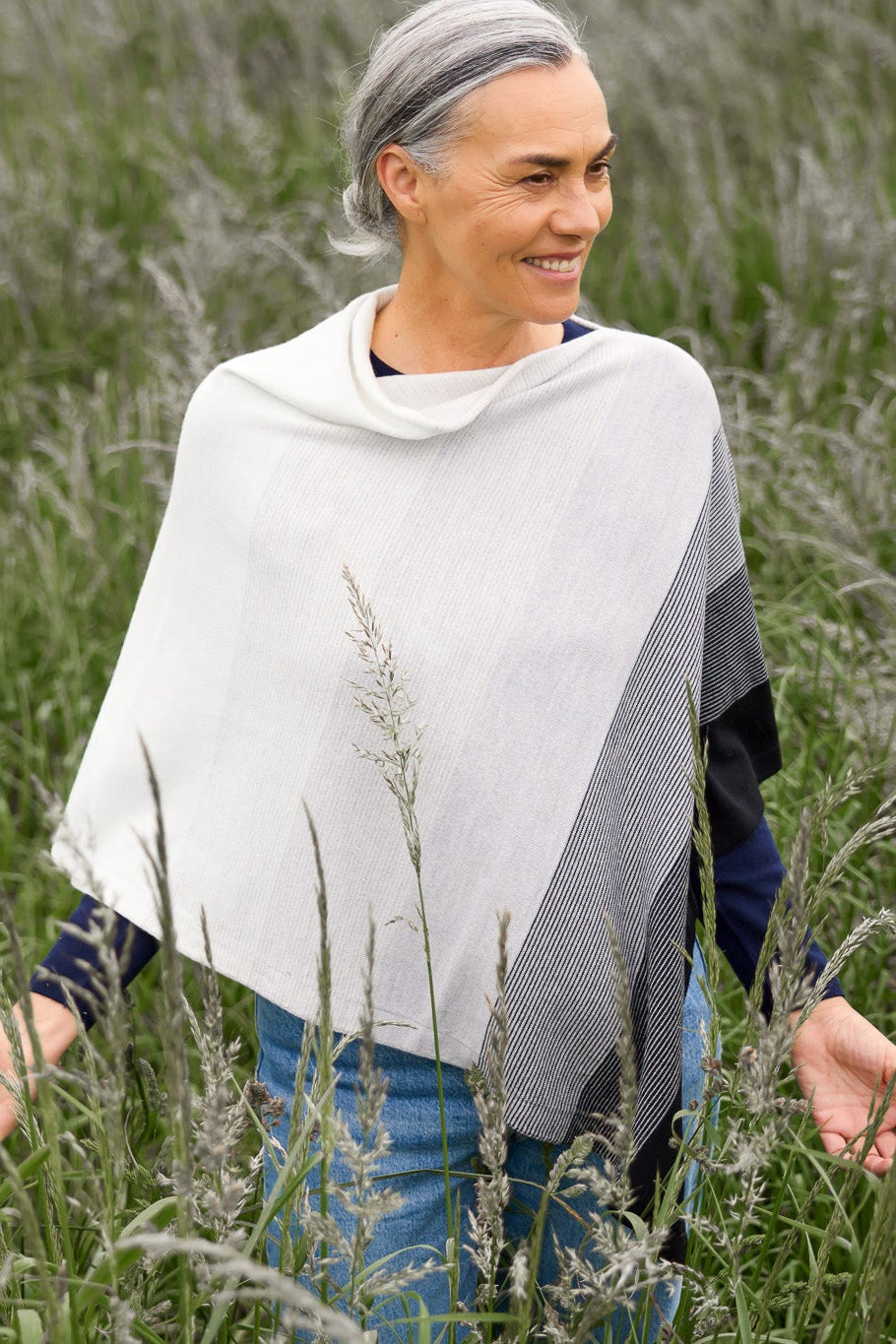 Graduated Stripe Merino Wool Poncho