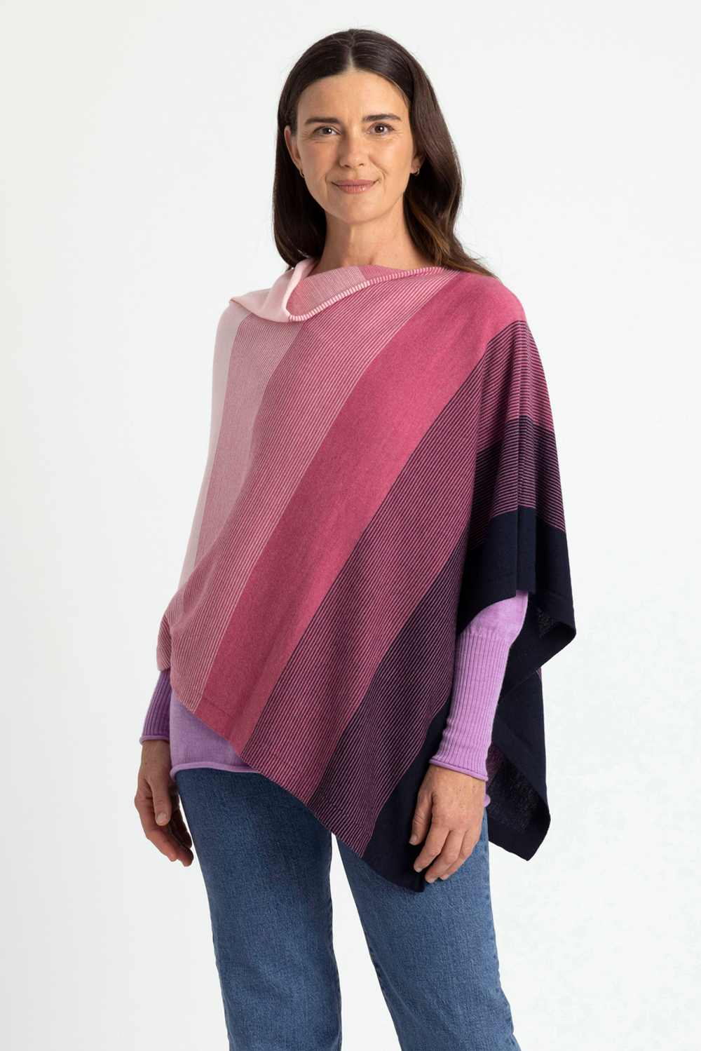 Graduated Stripe Merino Wool Poncho