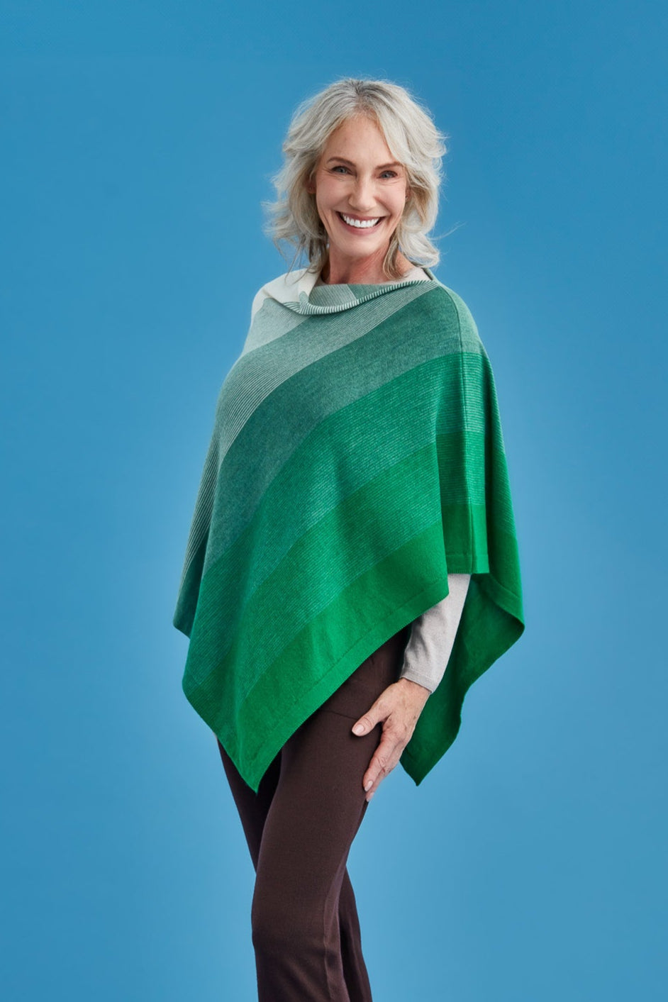 Graduated Stripe Merino Wool Poncho Main image