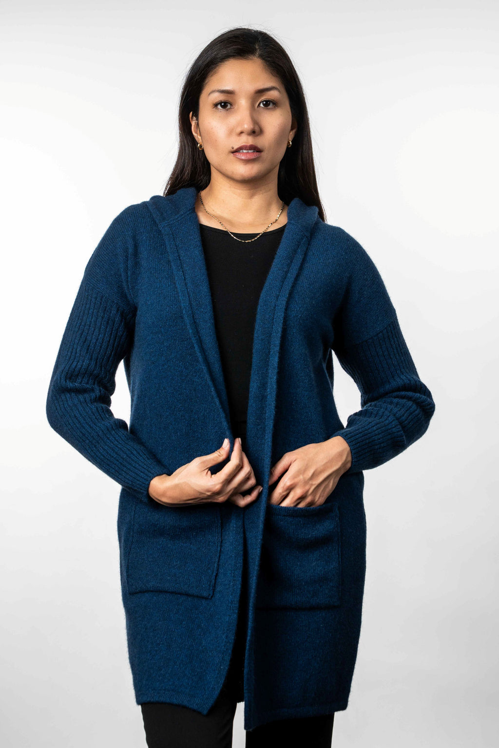 Hooded Longline Possum Merino Cardigan