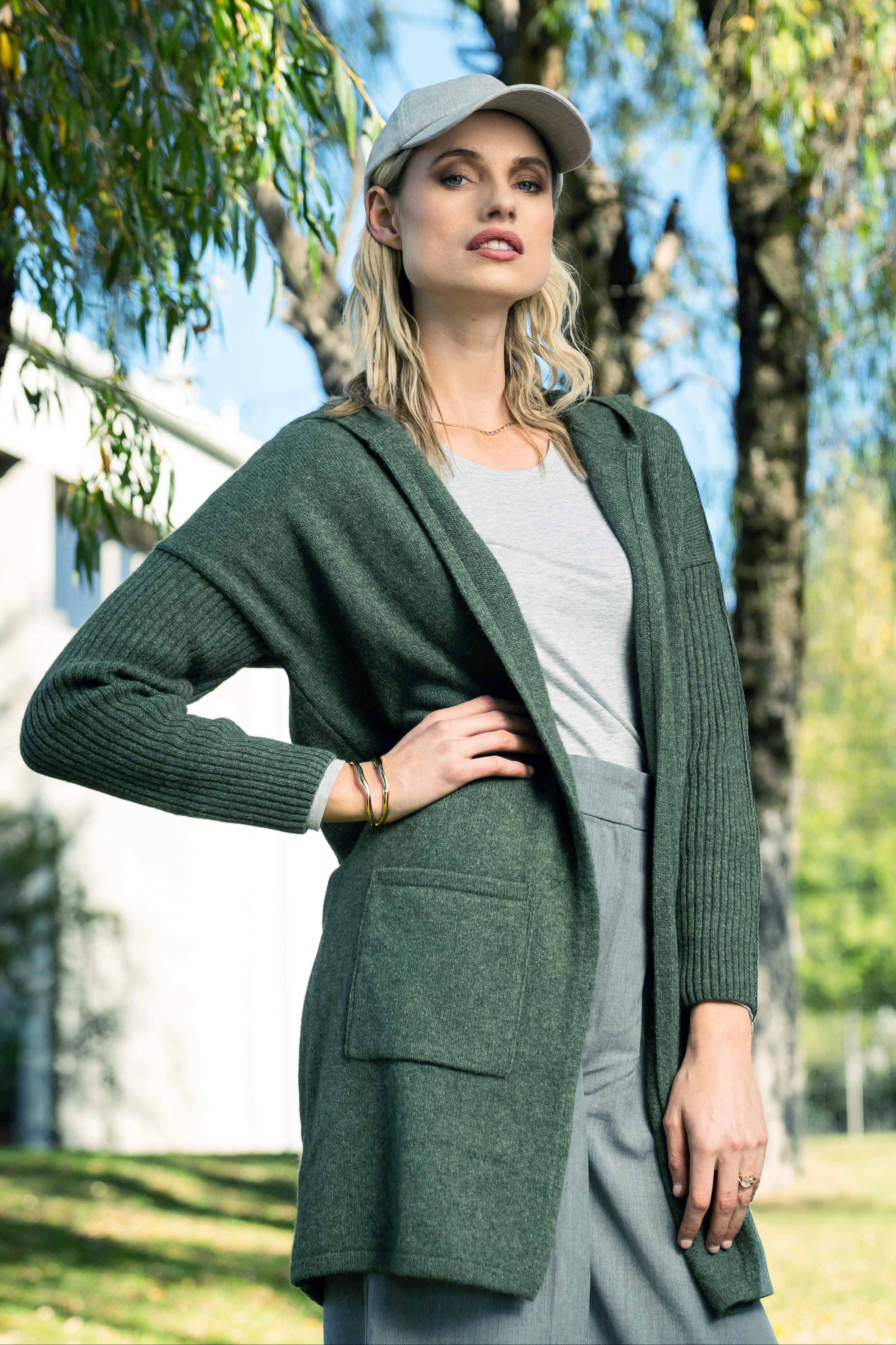 Hooded Longline Possum Merino Cardigan