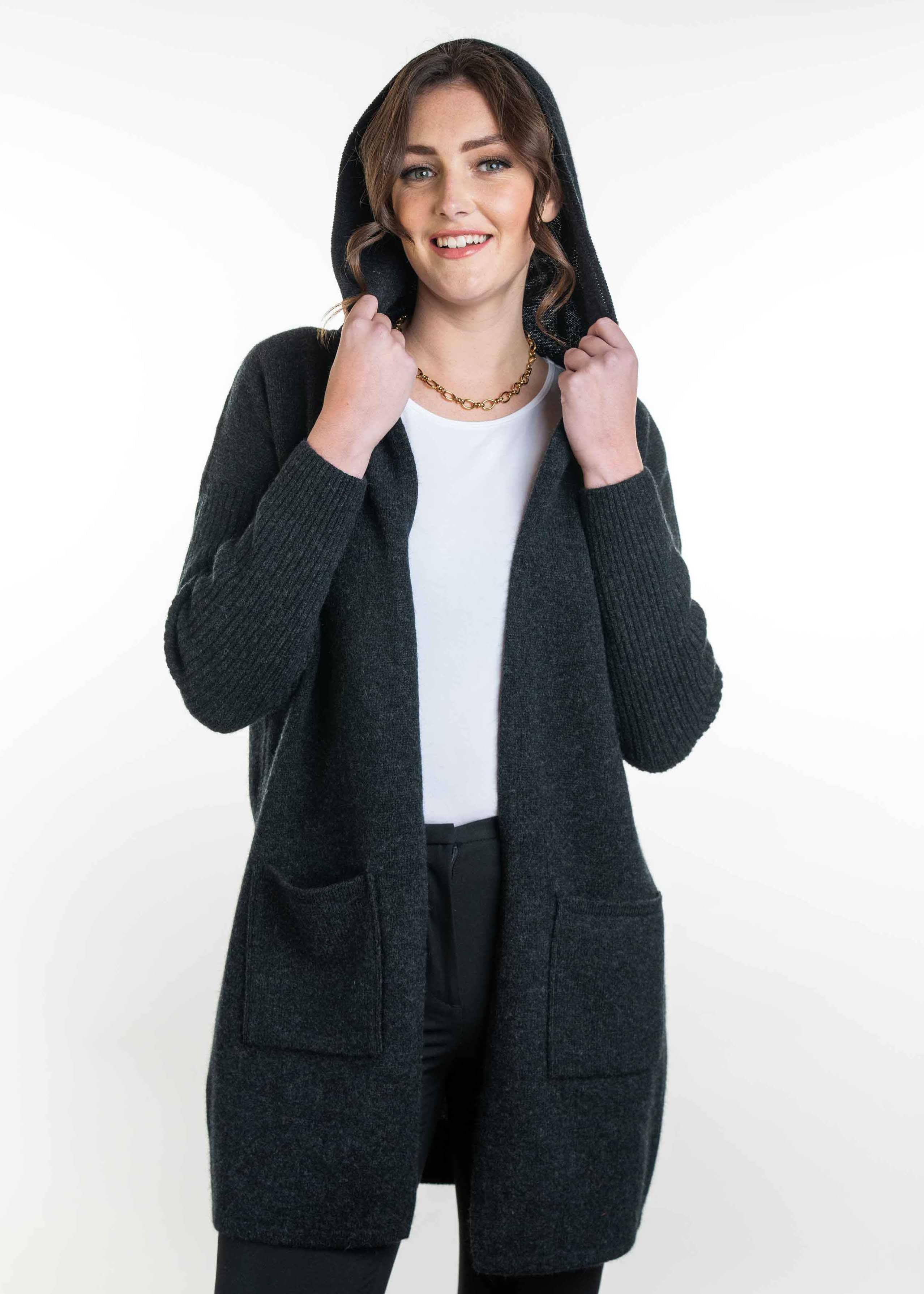 Hooded Longline Possum Merino Cardigan Main image