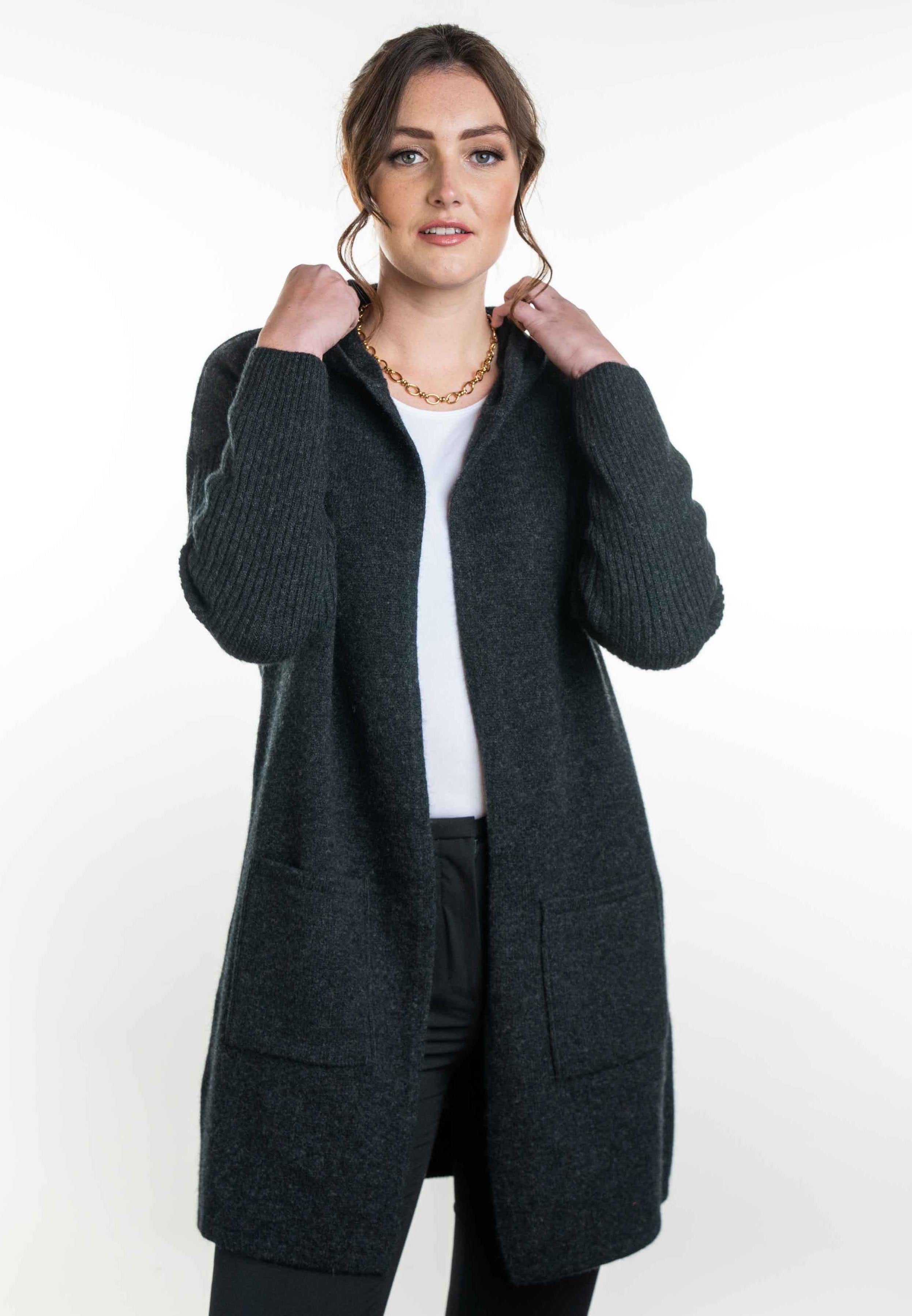 Hooded Longline Possum Merino Cardigan