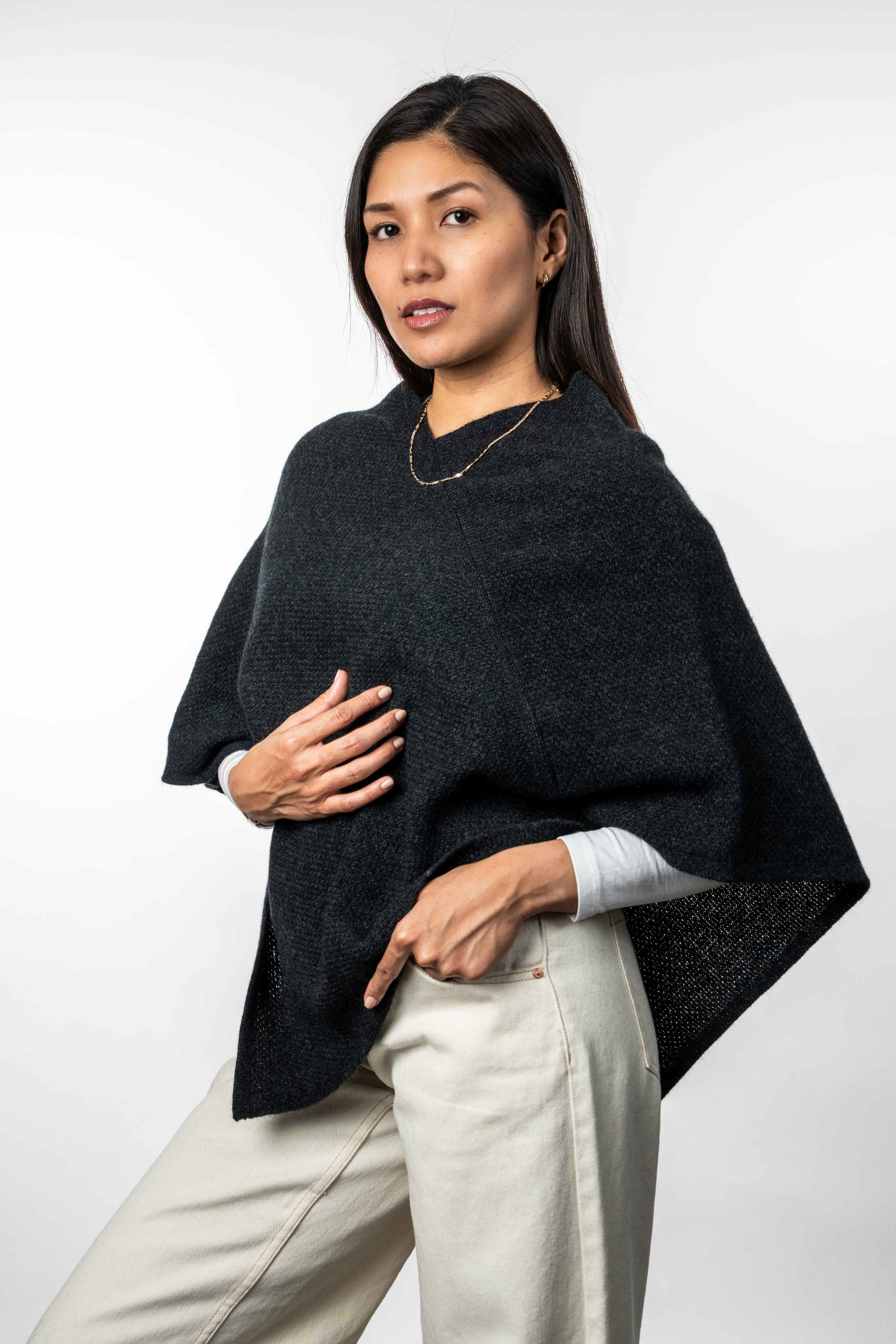 Moss Stitch Possum Merino Poncho - Trilogy