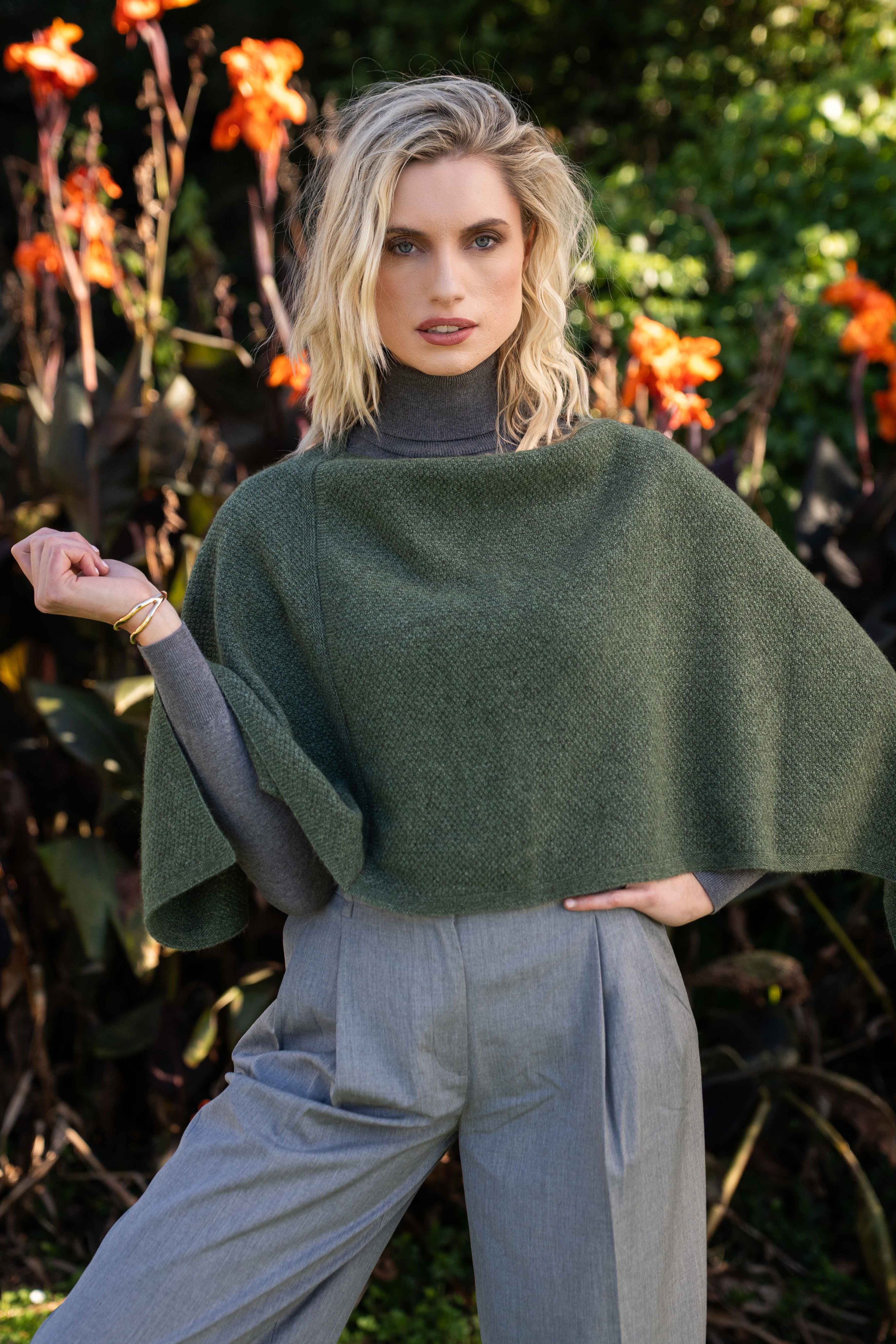 Moss Stitch Possum Merino Poncho - Trilogy