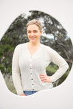 Wavy Alpaca Wool V Neck Cardigan - Natural