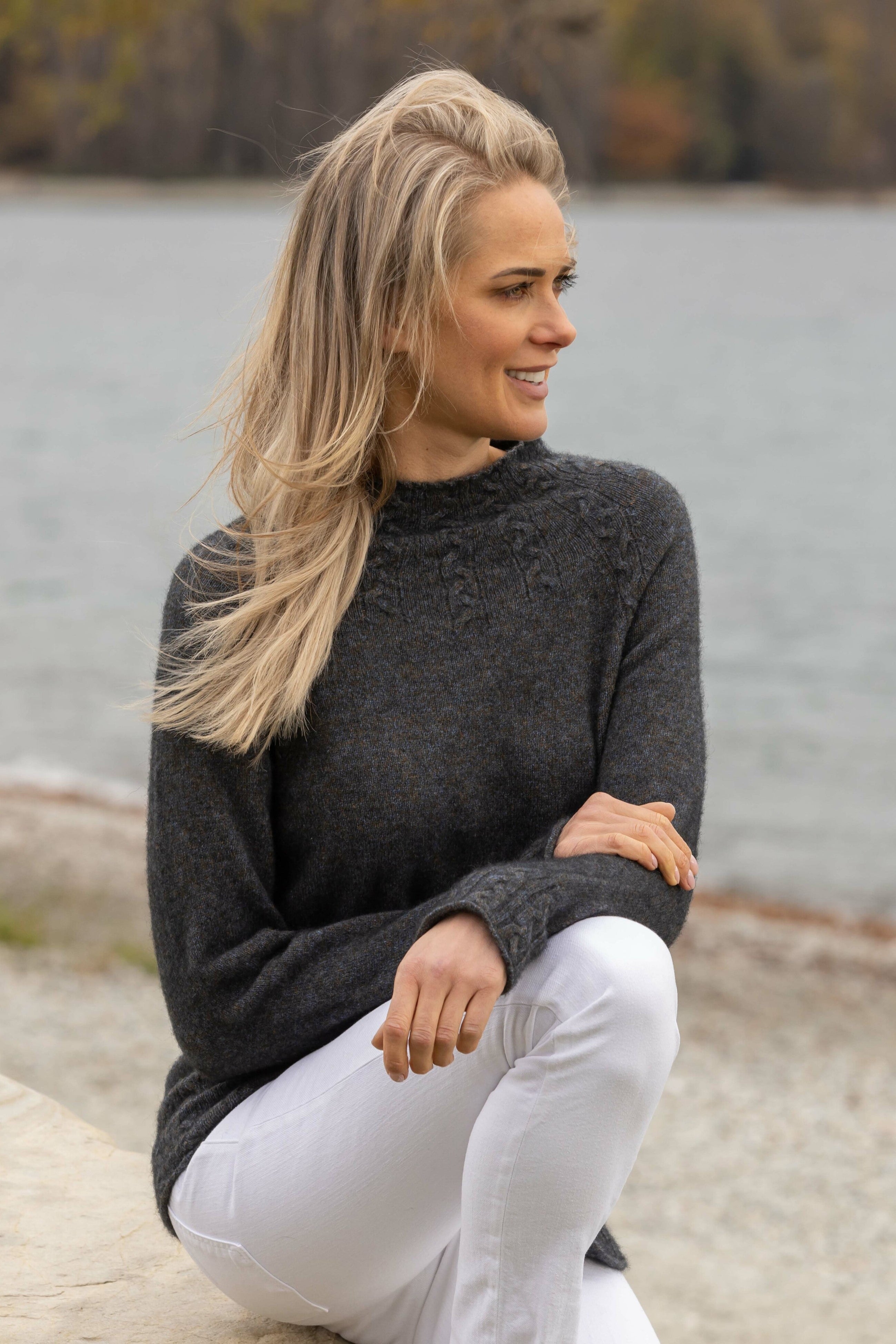 Cable Knit Possum Merino Funnel Neck Jersey Main image