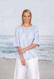 Summer Weight Linen Gathered Boat Neck Top - Noble Wilde