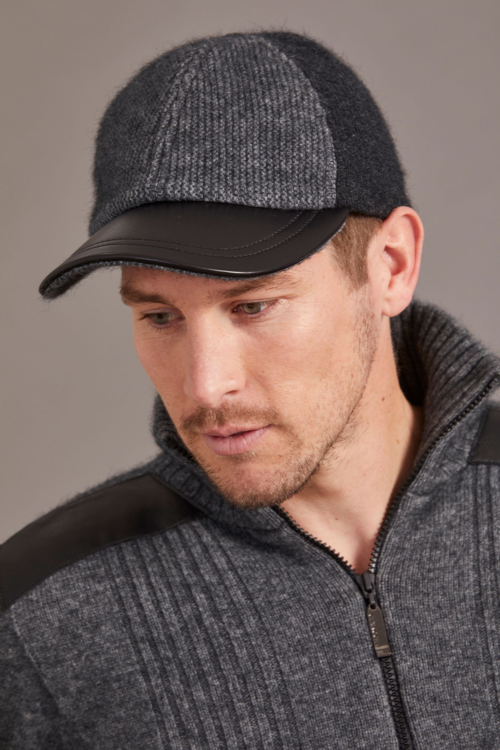 Contrast Leather Possum Merino Peak Cap Secondary image