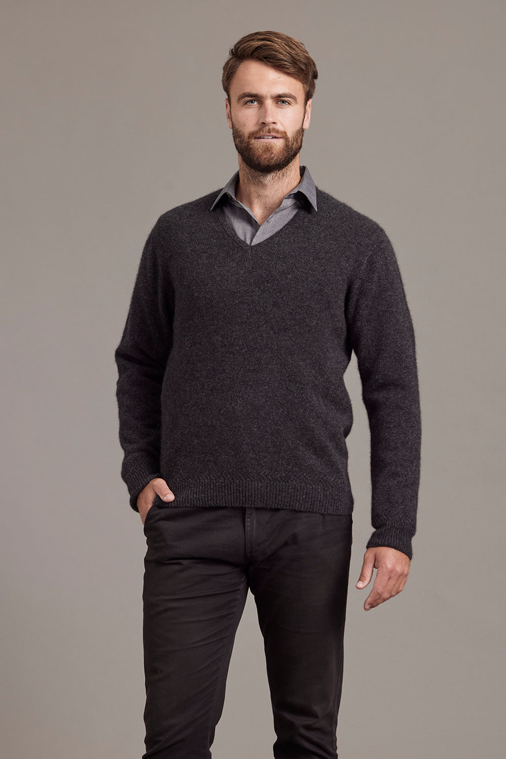 Rack Stitch Possum Merino V Neck Jersey Main image