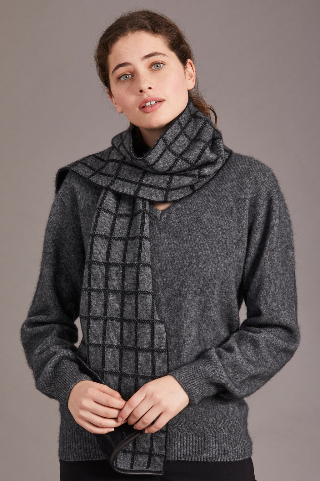 Check Possum Merino Scarf with Lambskin Trim