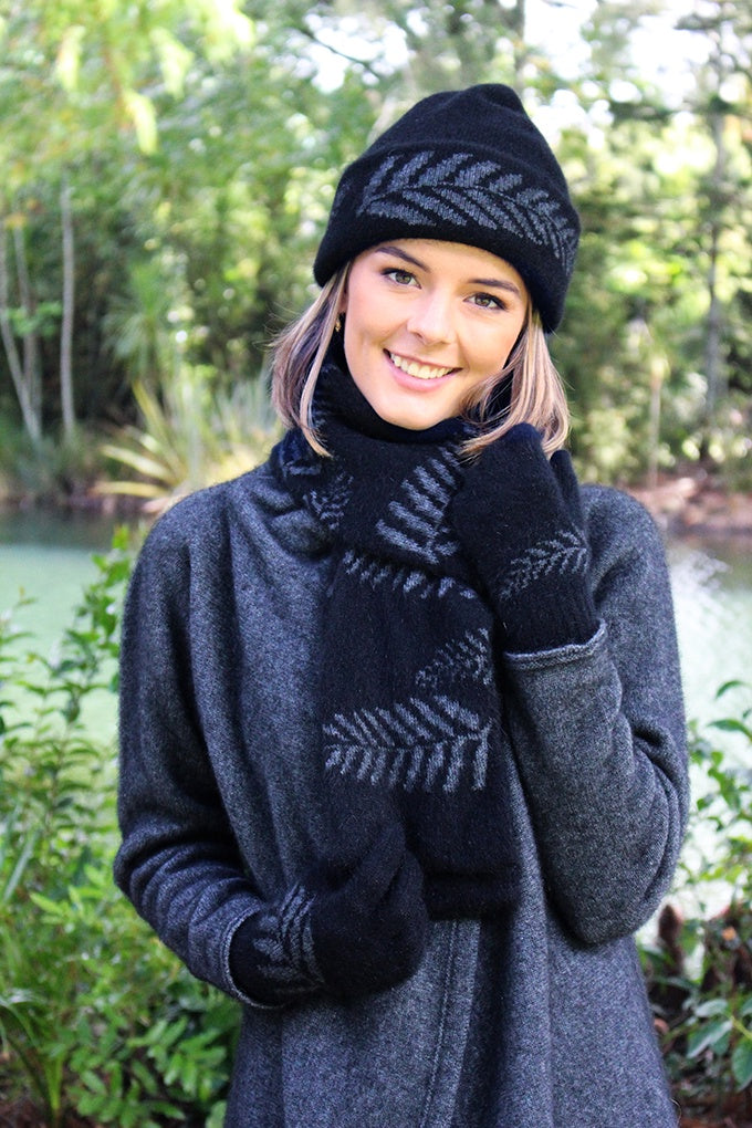 Fern Motif Possum Merino Reversible Scarf