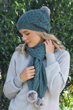 Rabbit Fur Pom Pom Possum Merino Cable Beanie