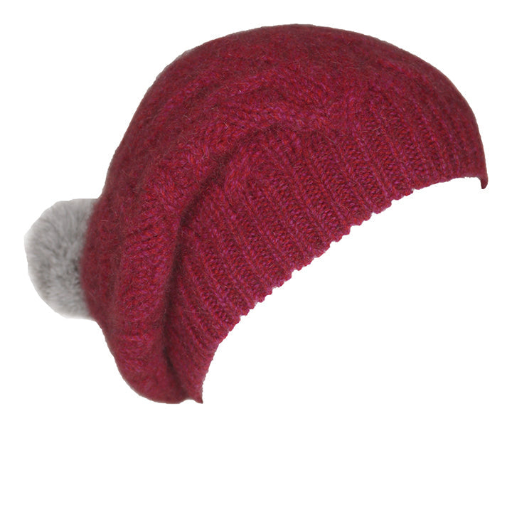 Rabbit Fur Pom Pom Possum Merino Cable Beanie