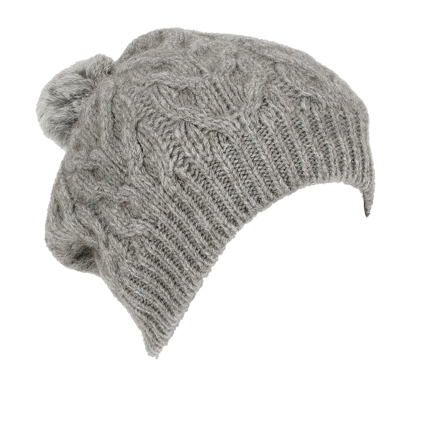Rabbit Fur Pom Pom Possum Merino Cable Beanie