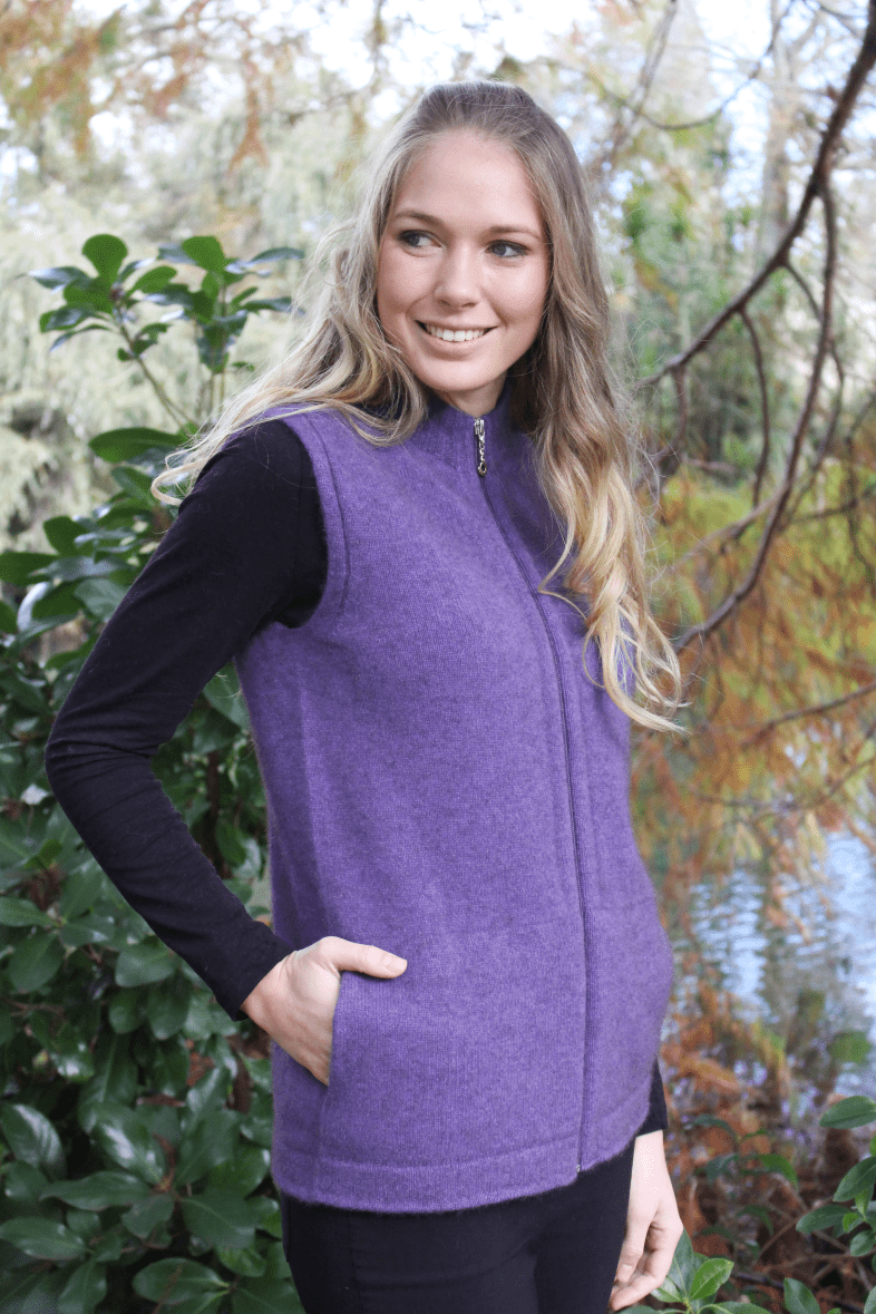 Plain Possum Merino Zip Vest with Pockets