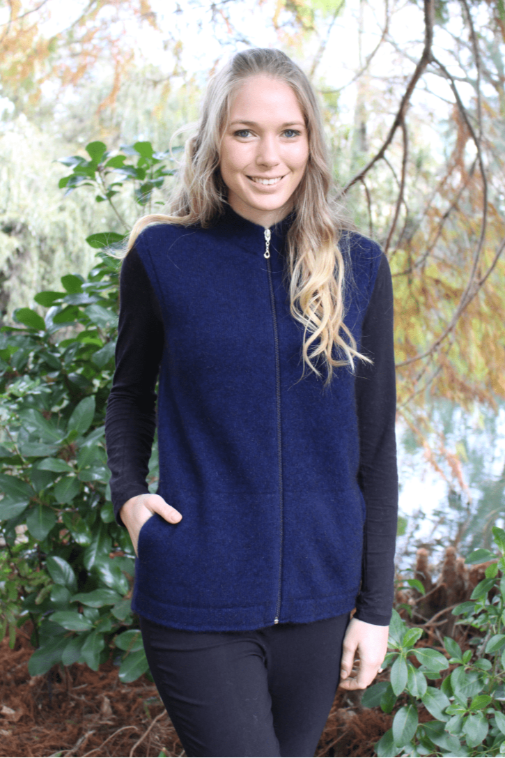 Plain Possum Merino Zip Vest with Pockets