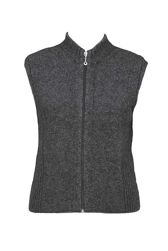 Possum Merino Zip Vest with Rib Detail - Lothlorian Knitwear