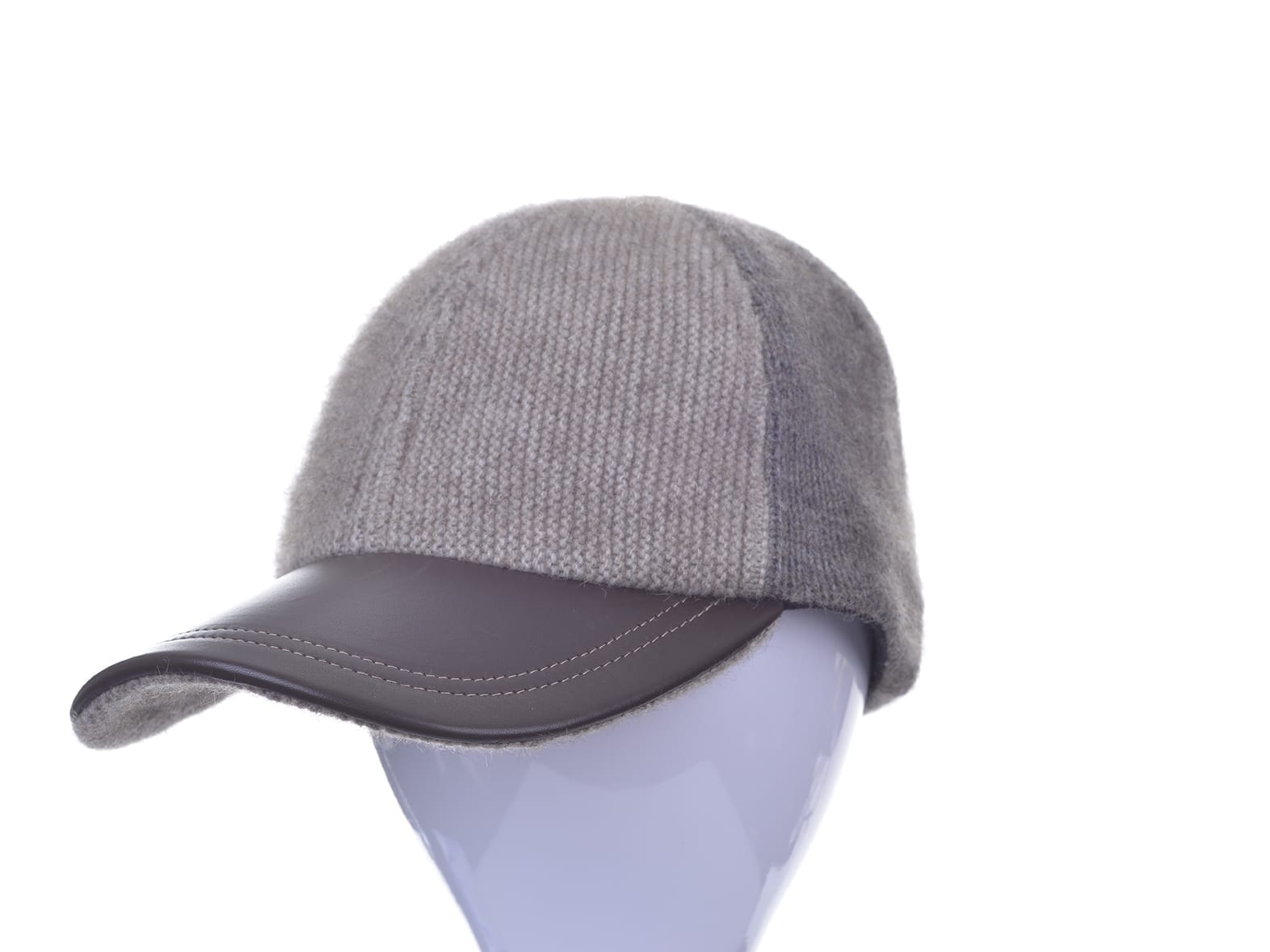 Contrast Leather Possum Merino Peak Cap