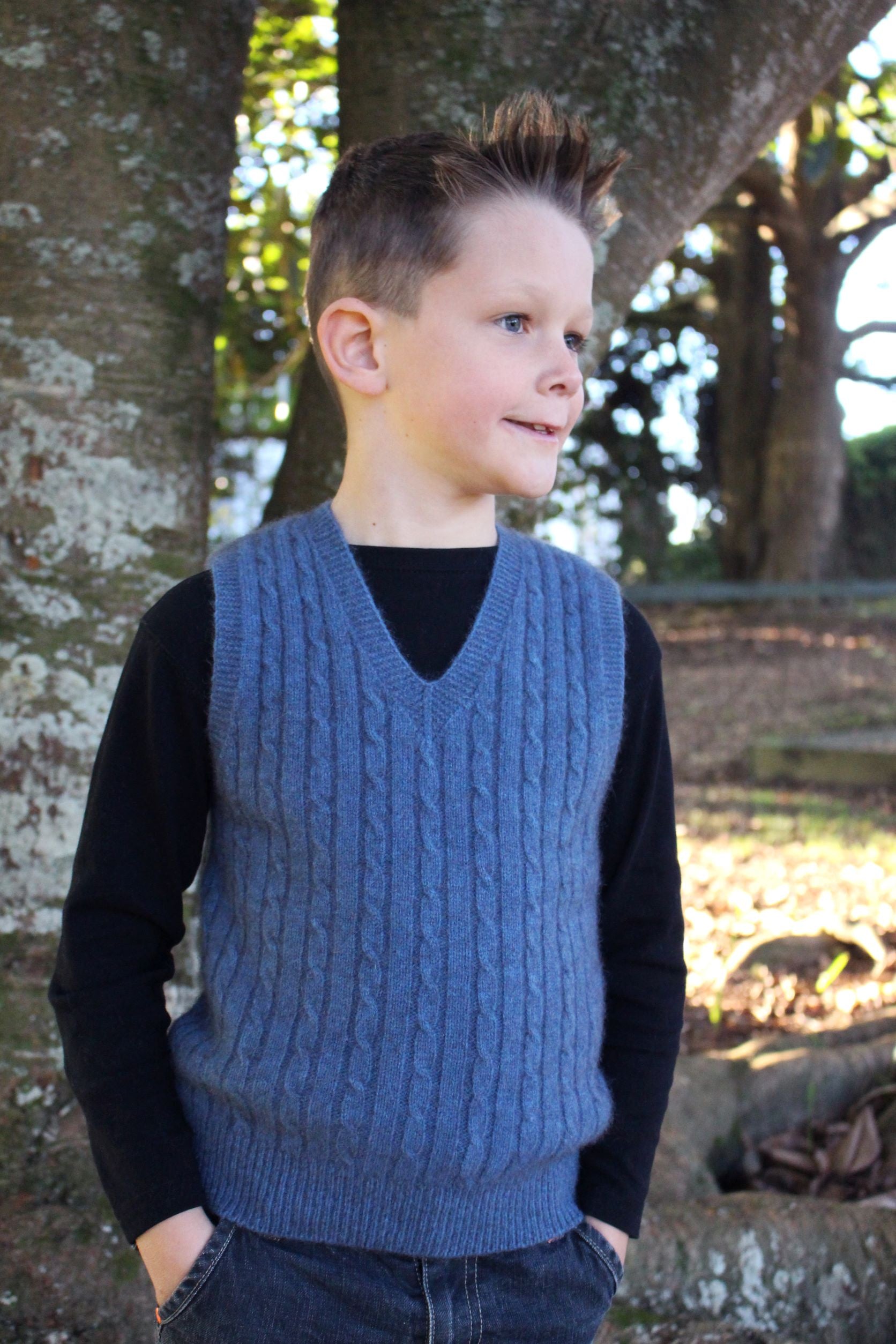 Boys Possum Merino Cable Vest Main image
