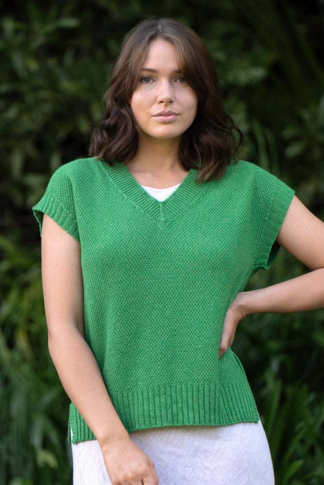 Evie Merino & Cotton Textured Vest - Kelly Green Main image