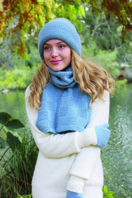 Grid Knit Alpaca Wool Scarf-Mist1